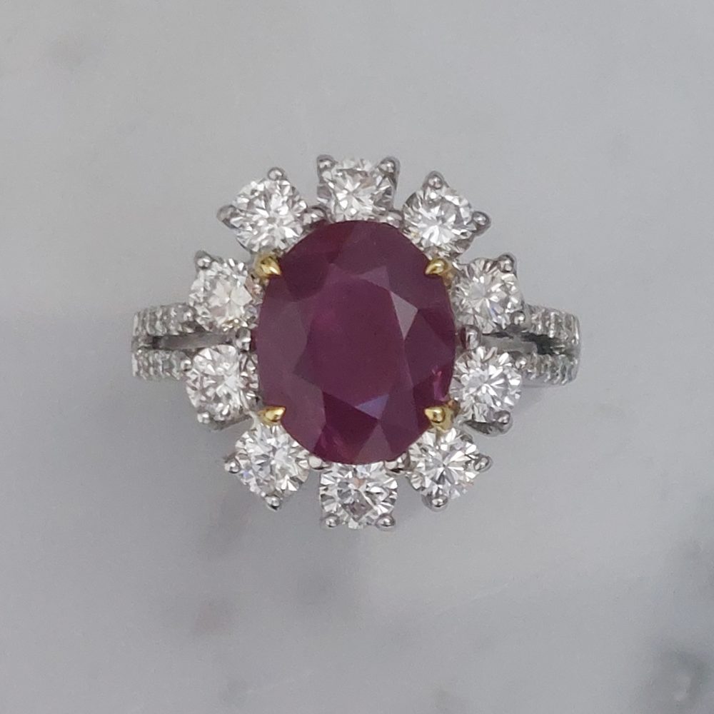 Contemporary 2.67ct Ruby and Diamond Floral Cluster Ring
