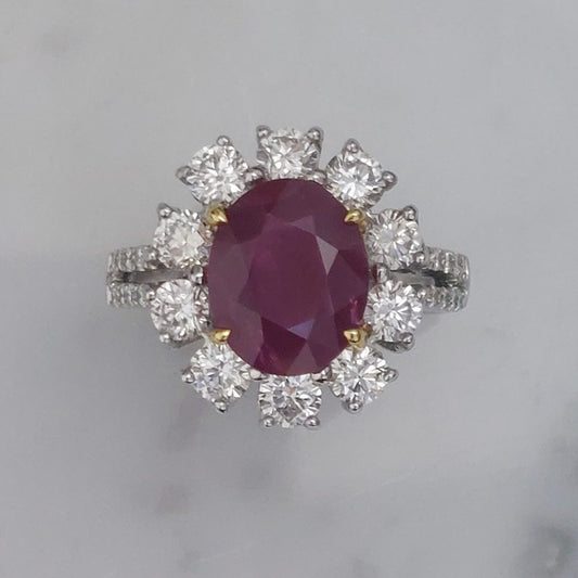Contemporary 2.67ct Ruby and Diamond Floral Cluster Ring