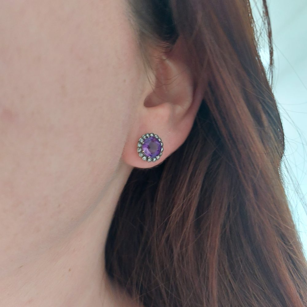 Antique Victorian Amethyst and Diamond Cluster Stud Earrings