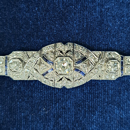 Art Deco Platinum and Diamond Bracelet with Calibre Sapphires