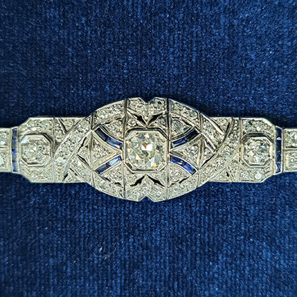 Art Deco Platinum and Diamond Bracelet with Calibre Sapphires