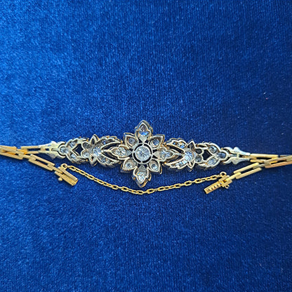 Victorian Antique 6cts Old Cut Diamond Floral Cluster Bracelet