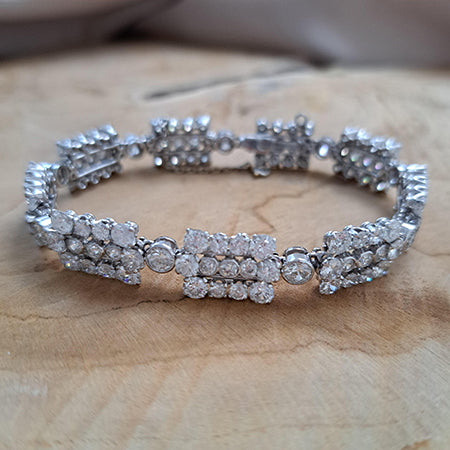 French Art Deco 12cts Diamond Cluster Link Bracelet in Platinum