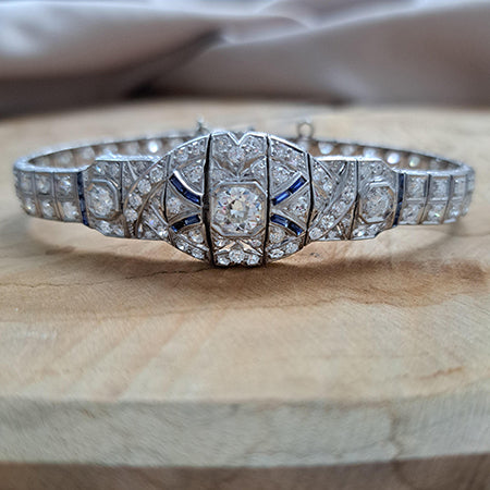 Art Deco Platinum and Diamond Bracelet with Calibre Sapphires