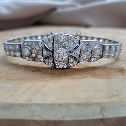 Art Deco Platinum and Diamond Bracelet with Calibre Sapphires