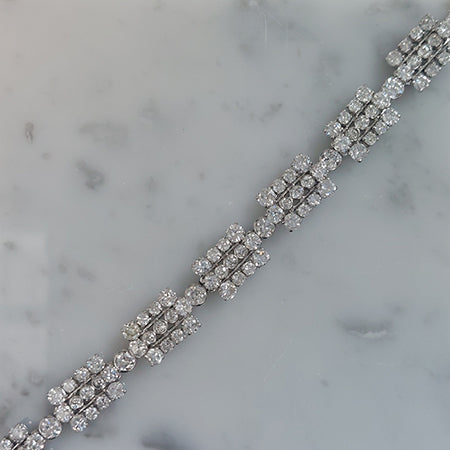 French Art Deco 12cts Diamond Cluster Link Bracelet in Platinum