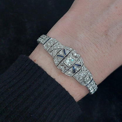 Art Deco Platinum and Diamond Bracelet with Calibre Sapphires