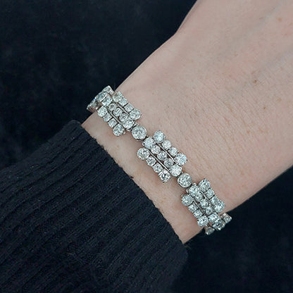 French Art Deco 12cts Diamond Cluster Link Bracelet in Platinum