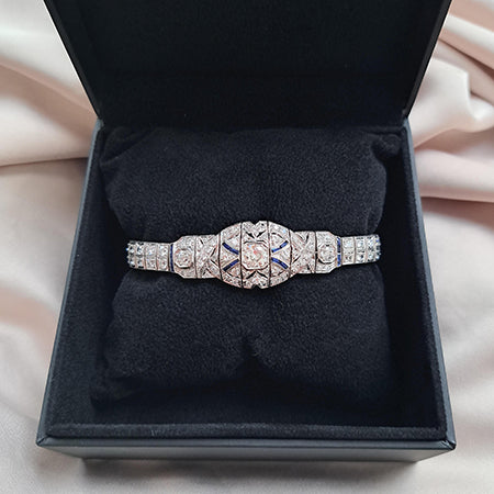 Art Deco Platinum and Diamond Bracelet with Calibre Sapphires