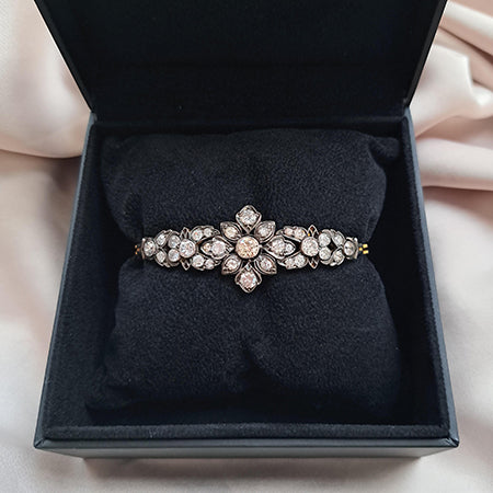 Victorian Antique 6cts Old Cut Diamond Floral Cluster Bracelet