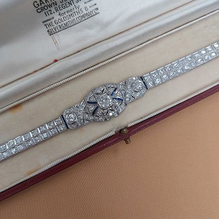 Art Deco Platinum and Diamond Bracelet with Calibre Sapphires