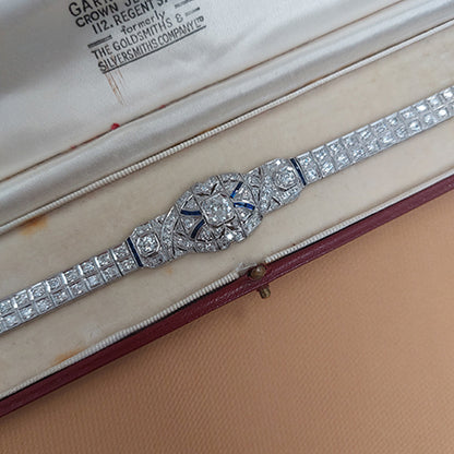 Art Deco Platinum and Diamond Bracelet with Calibre Sapphires