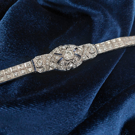 Art Deco Platinum and Diamond Bracelet with Calibre Sapphires