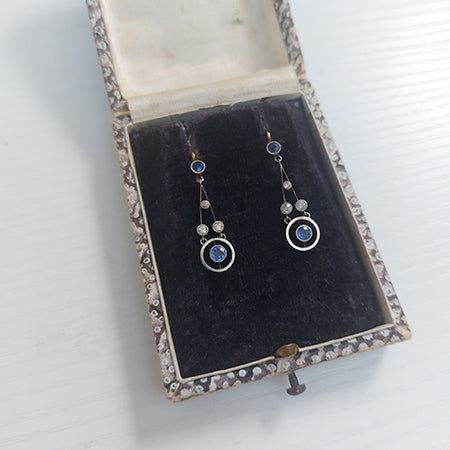 Antique 1ct Sapphire and Diamond Drop Earrings