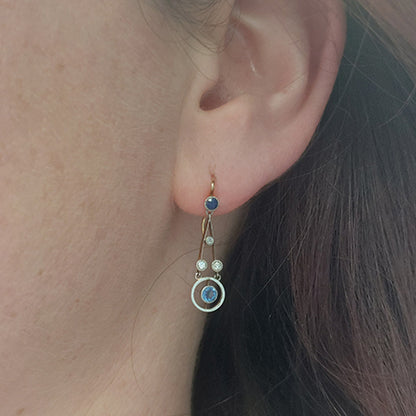 Antique 1ct Sapphire and Diamond Drop Earrings