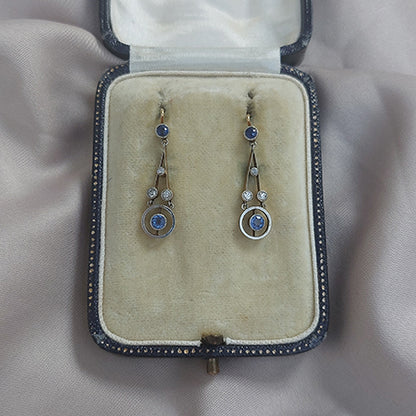 Antique 1ct Sapphire and Diamond Drop Earrings