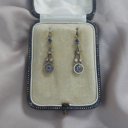 Antique 1ct Sapphire and Diamond Drop Earrings
