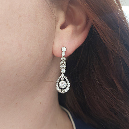 Antique Belle Epoque 3ct Old Cut Diamond Drop Earrings