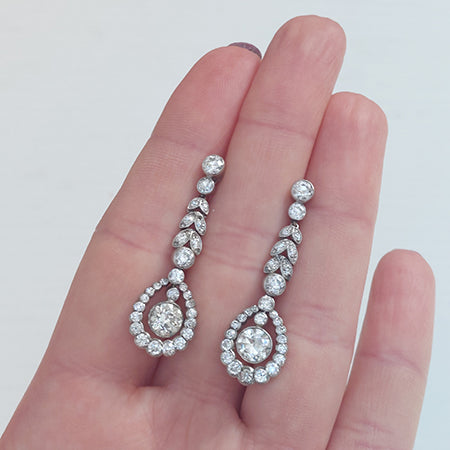 Antique Belle Epoque 3ct Old Cut Diamond Drop Earrings