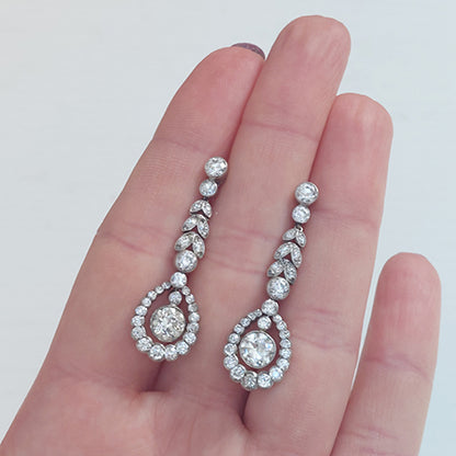 Antique Belle Epoque 3ct Old Cut Diamond Drop Earrings