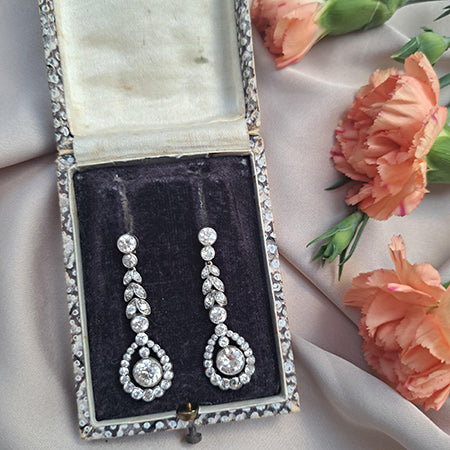 Antique Belle Epoque 3ct Old Cut Diamond Drop Earrings