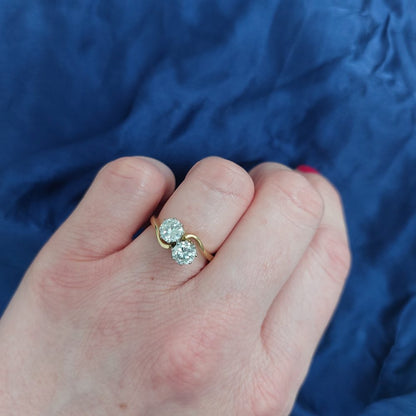 Vintage Two Stone Diamond Crossover Ring, 1.20 carat total