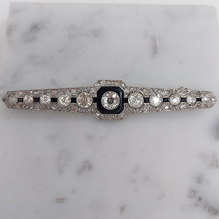 Vintage Onyx and Diamond Brooch in the Art Deco Style