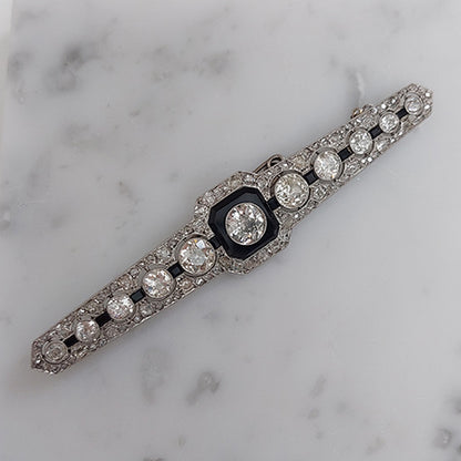 Vintage Onyx and Diamond Brooch in the Art Deco Style