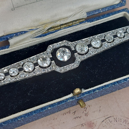 Onyx and Diamond Brooch, 6.00 carat total