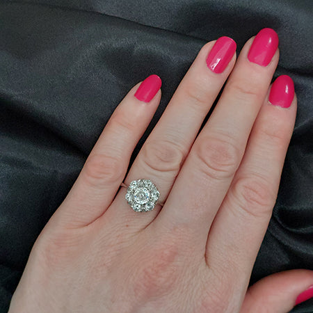 Vintage Old Cushion Cut Diamond Cluster Ring, 1.70 carat total