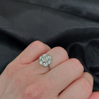 Vintage Old Cushion Cut Diamond Cluster Ring, 1.70 carat total