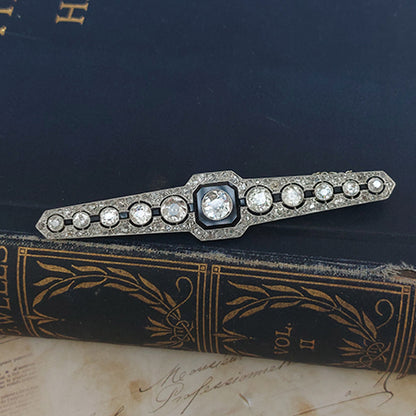 Onyx and Diamond Brooch, 6.00 carat total