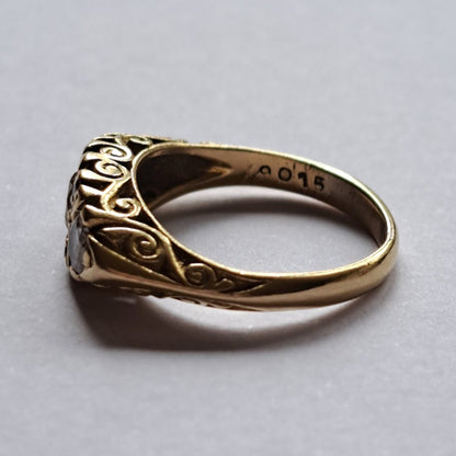 Vintage Antique Style Three Stone Diamond Signet Ring, 0.80 carat total