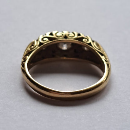 Vintage Antique Style 0.80cts Three Stone Diamond Signet Ring in 18ct Yellow Gold