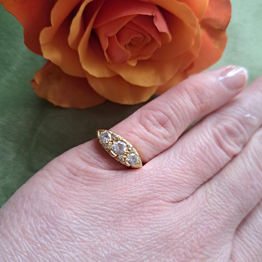 Vintage Three Stone Diamond Signet Ring, 0.80 carat total