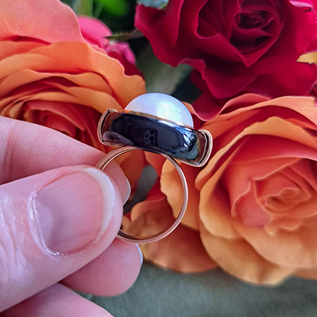 Vintage Mabe Pearl and Onyx Cocktail Ring