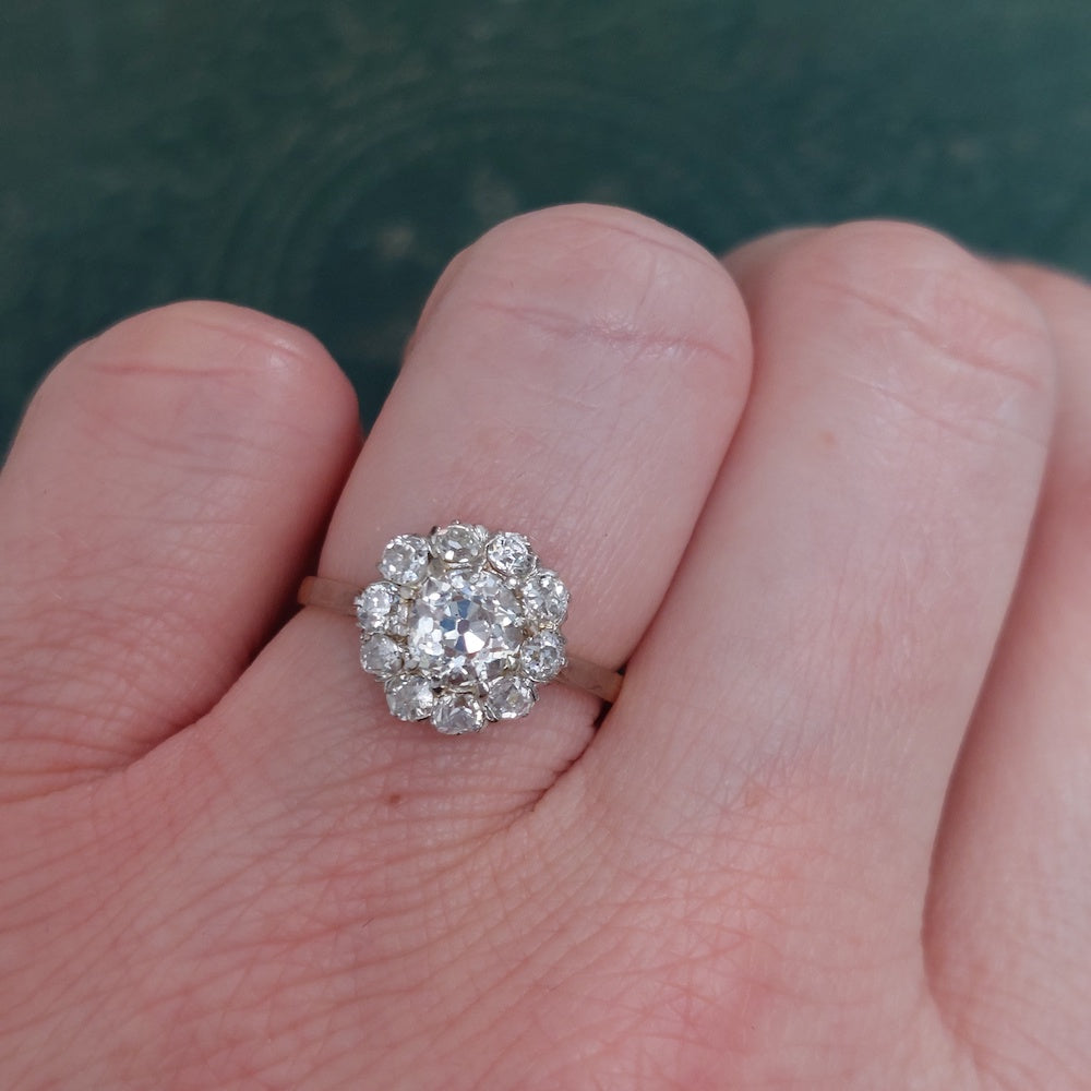 Vintage diamond cluster ring engagement old cut diamonds