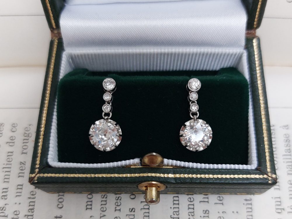 Vintage Art Deco Old Cut Diamond Drop Earrings