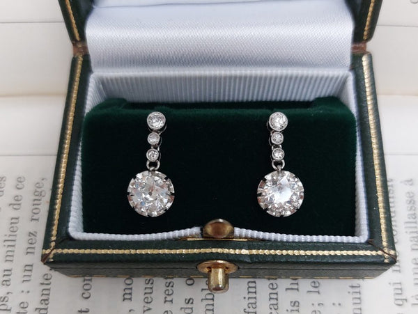 Vintage Art Deco Old Cut Diamond Drop Earrings