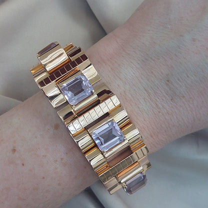Vintage 1940s Retro Kunzite and Gold Tank Bracelet