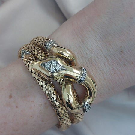 Vintage Italian Diamond And Gold Snake Bracelet
