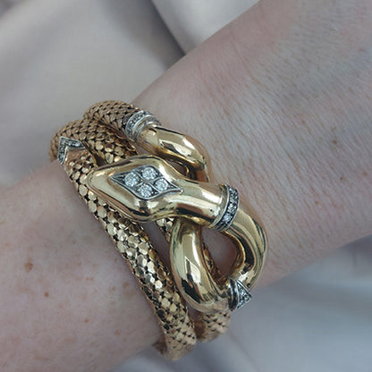 Vintage Italian Diamond And Gold Snake Bracelet