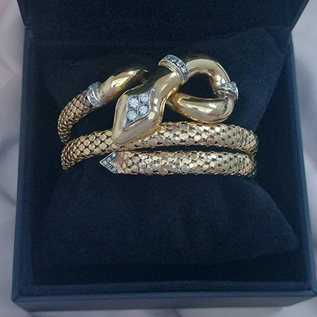 Vintage Italian Diamond And Gold Snake Bracelet