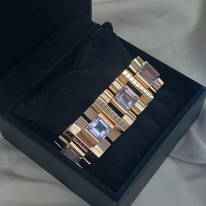 Vintage 1940s Retro Kunzite and Gold Tank Bracelet