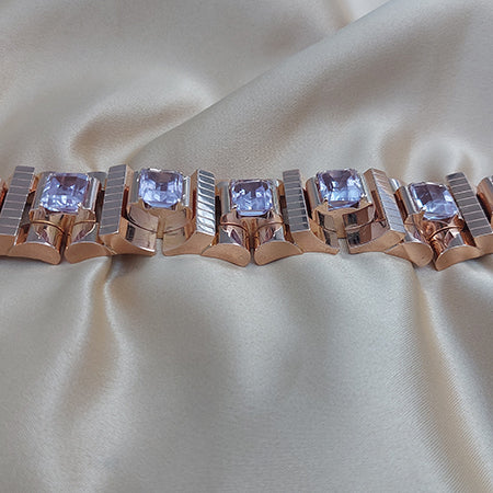 Vintage 1940s Retro Kunzite and Gold Tank Bracelet