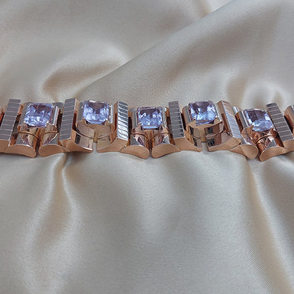 Vintage 1940s Retro Kunzite and Gold Tank Bracelet