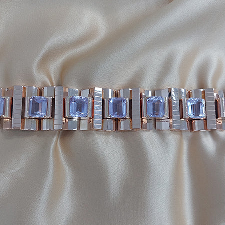 Vintage 1940s Retro Kunzite and Gold Tank Bracelet