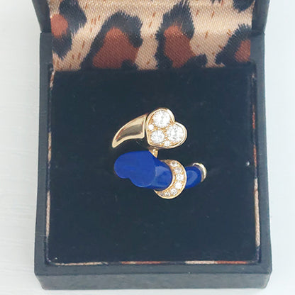 Vintage French Lapis Lazuli and Gold Heart Crossover Ring