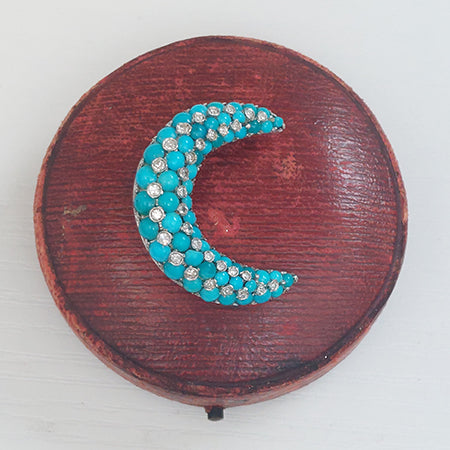 Tiffany and Co Turquoise and Diamond Crescent Brooch