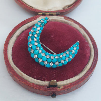 Tiffany and Co Turquoise and Diamond Crescent Brooch